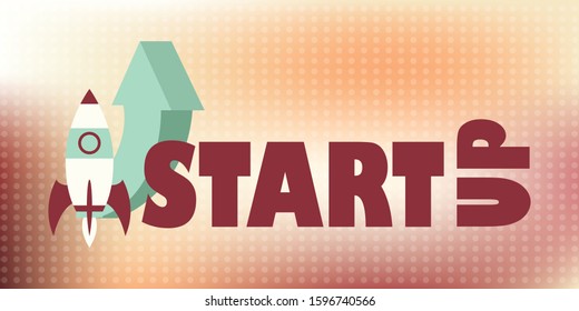 Flat design business startup launch concept with rocket icon