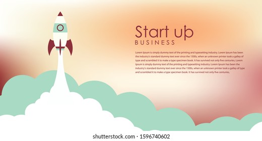 Flat design business startup launch concept with rocket icon