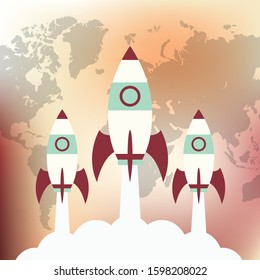 Flat design business startup launch concept with rocket icon