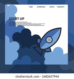 Flat design business startup launch concept, rocket icon. Vector illustration.