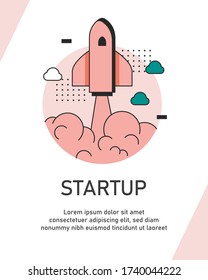 Diseño plano concepto de inicio de negocio con icono de cohete