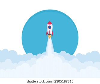 Flat design business startup launch concept, rocket icon vector.