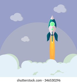 Flat design business startup launch concept, rocket icon