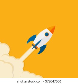Flat design business startup launch concept with rocket icon
