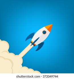 Flat design business startup launch concept with rocket icon