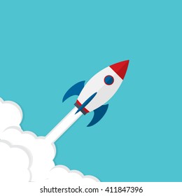 Flat design business startup launch concept with rocket icon