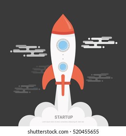 Flat design business startup launch concept with rocket icon