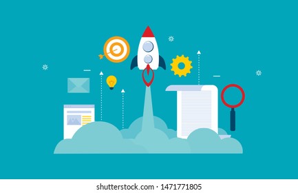 Flat design business startup with rocket Icon illustration 