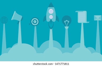 Flat design business startup with rocket icon illustration 