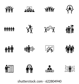 Flat Design Business Team Icons Set including Meeting, Training, Teamwork, Team Building, Management, Career, Tactics. Isolated Illustration. App Symbol or UI element.