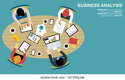 Flat design for business teamwork, analysis, consulting, project management, financial report and strategy . Illustration oncepts web banner and printed materials.