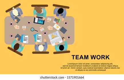 Flat design for business teamwork, analysis, consulting, project management, financial report and strategy . Illustration oncepts web banner and printed materials.