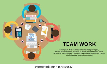Flat design for business teamwork, analysis, consulting, project management, financial report and strategy . Illustration oncepts web banner and printed materials.