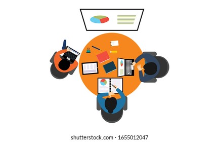 Diseño plano para el trabajo en equipo, análisis, consultoría, gestión de proyectos, informe financiero y estrategia. Ilustración crea banner web y materiales impresos.