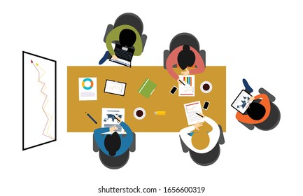 Diseño plano para el trabajo en equipo, análisis, consultoría, gestión de proyectos, informe financiero y estrategia. Ilustración crea banner web y materiales impresos.