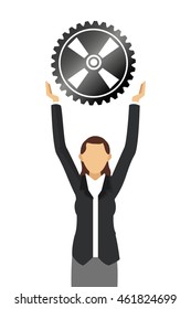 flat design business woman holding gear icon vector illustration