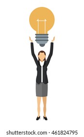 flat design business woman with lightbulb icon vector illustration