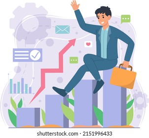 flat design a businessman achieves success