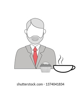 flat design. businessman with coffee and cupcake. coffee break. vector illustration.