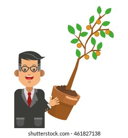 flat design businessman holding sprout icon vector illustration