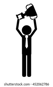 flat design businessman holding trophy icon vector illustration