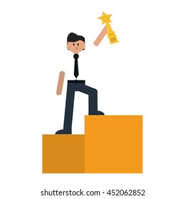 flat design businessman holding trophy icon vector illustration