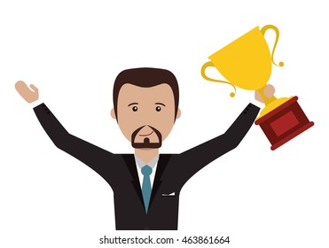 flat design businessman holding trophy cup icon vector illustration