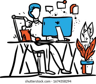 Diseño plano de empresario o de oficinista. Ilustración vectorial.