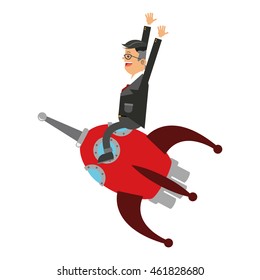 flat design businessman on rocket icon vector illustration