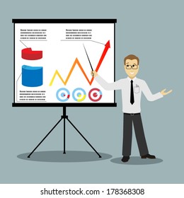 flat design businessman pointing at presentation board vector