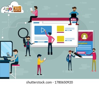 
Flat design of business,The marketer using data from social media platform and using them to make money - Vector  Illustration