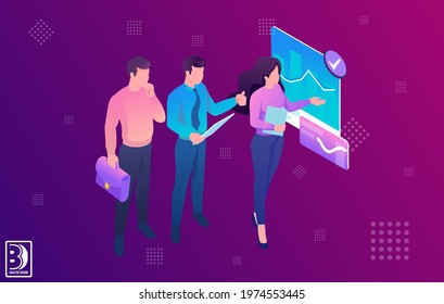 Flat Design Bussiness Meeting With Colleagues Women And Men. Vector Illustration File