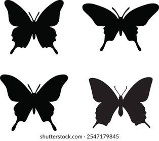 Flat Design of Butterfly Silhouette Set 