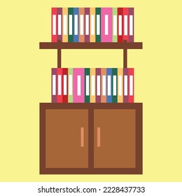 diseño plano de gabinete con estanterías llenas de libros de aprendizaje