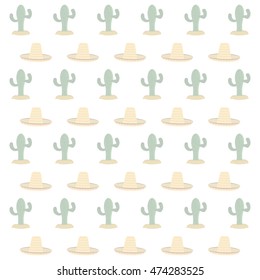 flat design cactus and sombrero pattern vector illustration