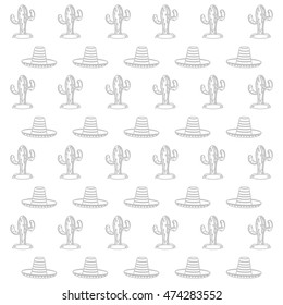 flat design cactus and sombrero pattern vector illustration