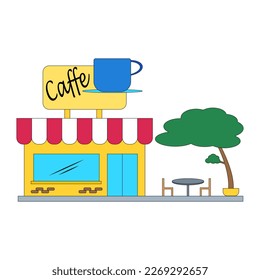 flat design cafe shop building isolated on with white background 