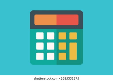 Ícone de Calculadora de Design Plano no Cálculo matemático de Plano de Fundo Azul