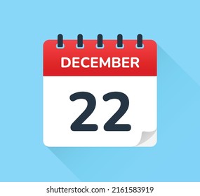 Calendario de diseño plano, 22 de diciembre - Ilustración de icono del vector
