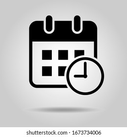 Flat design calendar icon (Add clock mark)