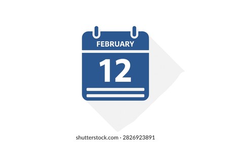 Flat design calendar icon for february twelfth with a long shadow effect over a clean white background.