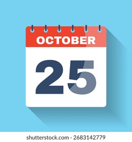 Flaches Design-Kalendersymbol für den 25. Oktober mit Schatteneffekt