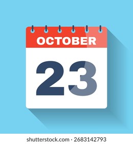 Icono de calendario de diseño plano para el 23 de octubre con efecto de sombra