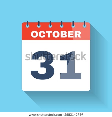 Flat design calendar icon for October 31 with shadow effect