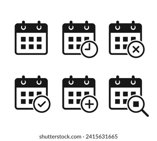 Juego de iconos de calendario de diseño plano. Ilustración del vector