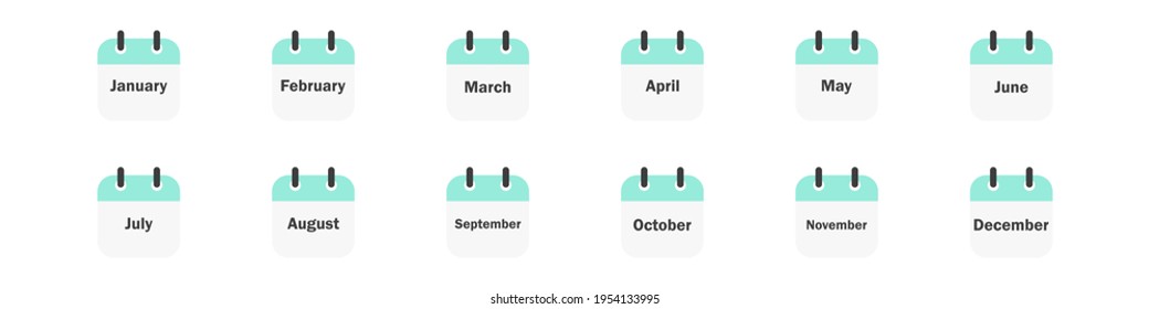 Flat design of calendar month icon set. Vector Illustration.