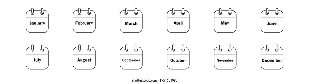 Diseño plano del conjunto de iconos de mes calendario. Ilustración vectorial.