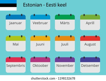 Flat design of calendar months icon set on Estonian. Color vector illustration.