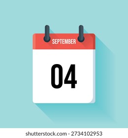 A flat design calendar page shows the fourth day of september, visually representing a date.