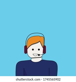ilustración del centro de llamadas de diseño plano, hombre con auriculares.